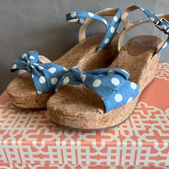 Gianni Bini Shoes - Gianni Bini - Women's Wedge Sandals, Blue Polka Dot, Size 6.5, Cork